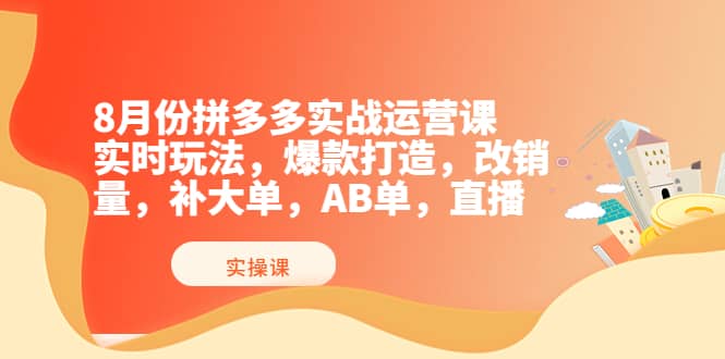 8月份拼多多实战运营课，实时玩法，爆款打造，改销量，补大单，AB单，直播时点搞钱-网创项目资源站-副业项目-创业项目-搞钱项目时点搞钱