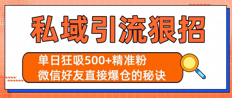 私域引流狠招：单日狂吸500+精准粉，微信好友直接爆仓的秘诀时点搞钱-网创项目资源站-副业项目-创业项目-搞钱项目时点搞钱
