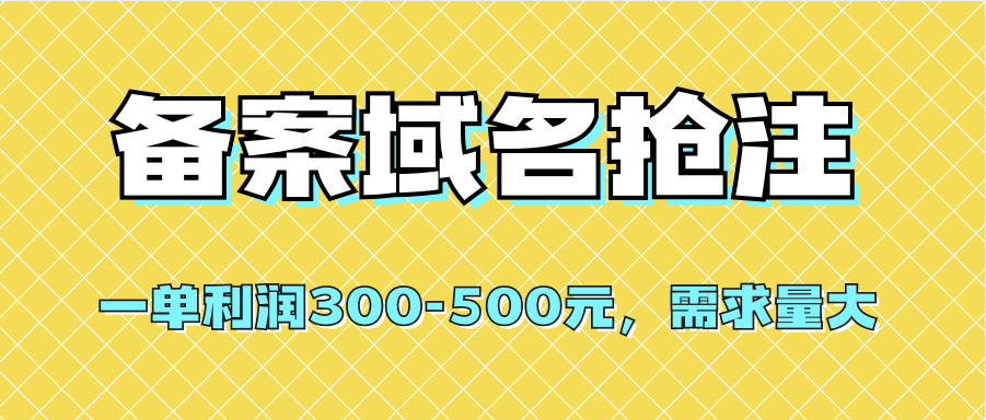 【全网首发】备案域名抢注，一单利润300-500元，需求量大时点搞钱-网创项目资源站-副业项目-创业项目-搞钱项目时点搞钱