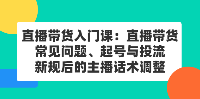 直播带货入门课：直播带货常见问题、起号与投流、新规后的主播话术调整时点搞钱-网创项目资源站-副业项目-创业项目-搞钱项目时点搞钱