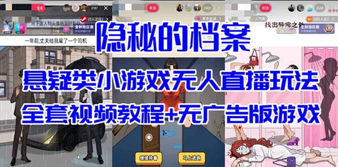 抖音爆火的悬疑解谜小游戏【隐秘的档案】无人直播玩法【教程+游戏+工具】时点搞钱-网创项目资源站-副业项目-创业项目-搞钱项目时点搞钱