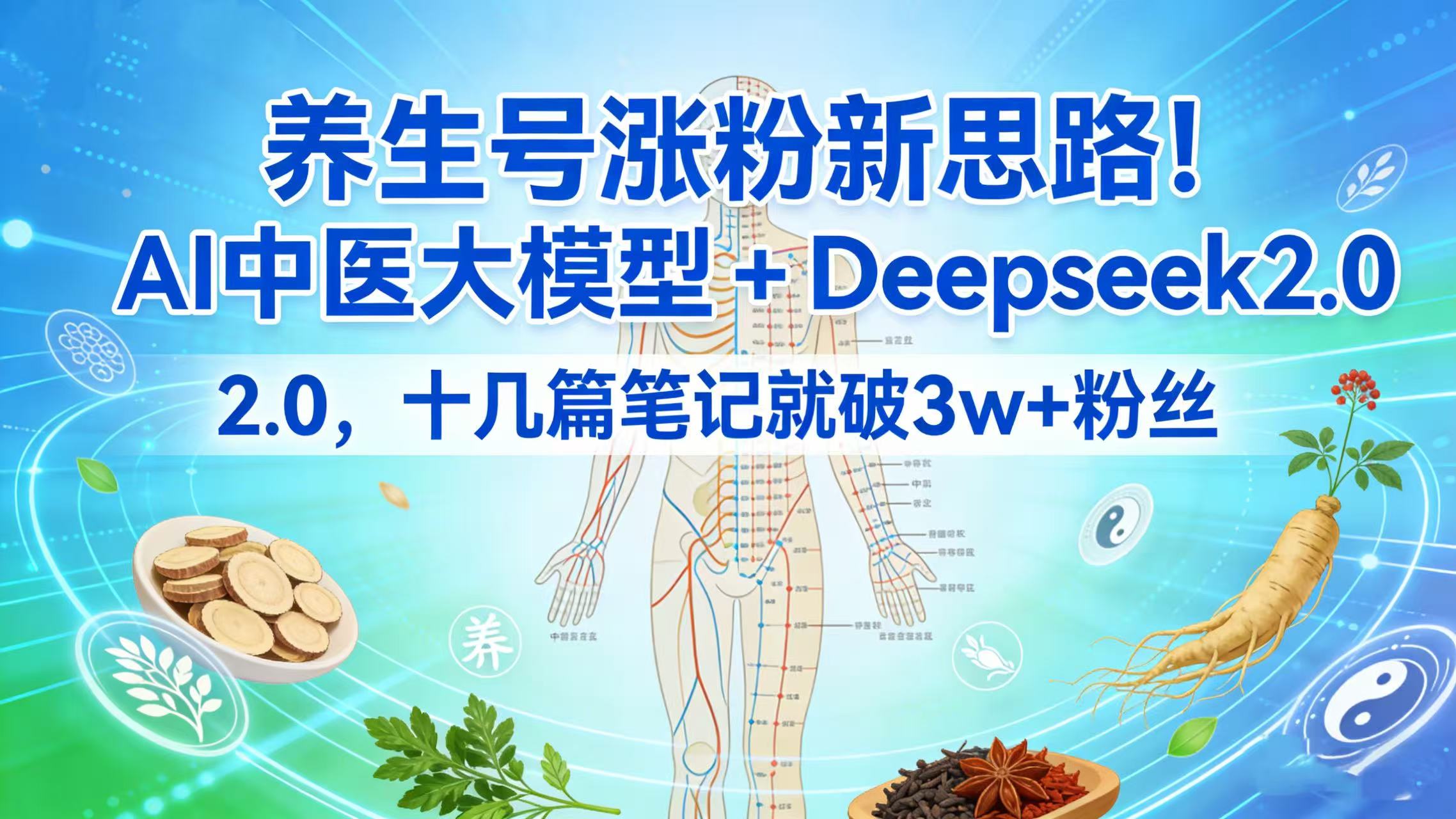 养生号涨粉新思路！AI 中医大模型 + Deepseek 2.0，十几篇笔记就破 3w + 粉丝时点搞钱-网创项目资源站-副业项目-创业项目-搞钱项目时点搞钱