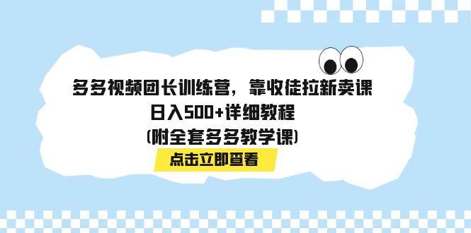 多多视频团长训练营，靠收徒拉新卖课，日入500+详细教程(附全套多多教学课)时点搞钱-网创项目资源站-副业项目-创业项目-搞钱项目时点搞钱
