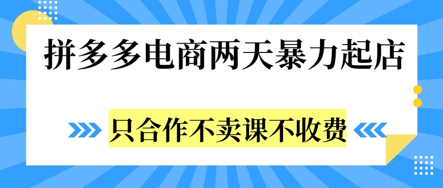拼多多两天暴力起店，只合作不卖课不收费时点搞钱-网创项目资源站-副业项目-创业项目-搞钱项目时点搞钱