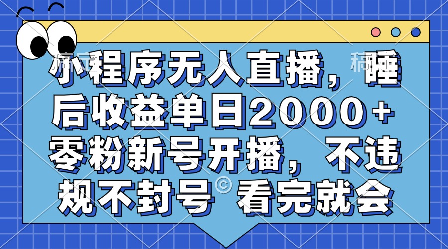 小程序无人直播，睡后收益单日2000+ 零粉新号开播，不违规不封号 看完就会时点搞钱-网创项目资源站-副业项目-创业项目-搞钱项目时点搞钱