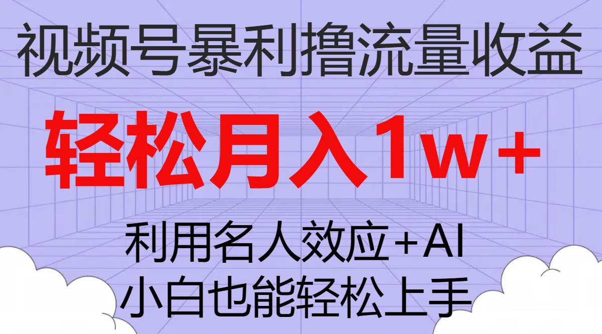 视频号暴利撸流量收益，小白也能轻松上手，轻松月入1w+时点搞钱-网创项目资源站-副业项目-创业项目-搞钱项目时点搞钱