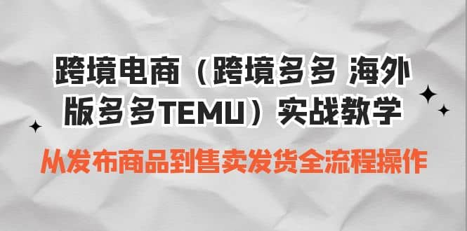 跨境电商（跨境多多 海外版多多TEMU）实操教学 从发布商品到售卖发货全流程时点搞钱-网创项目资源站-副业项目-创业项目-搞钱项目时点搞钱