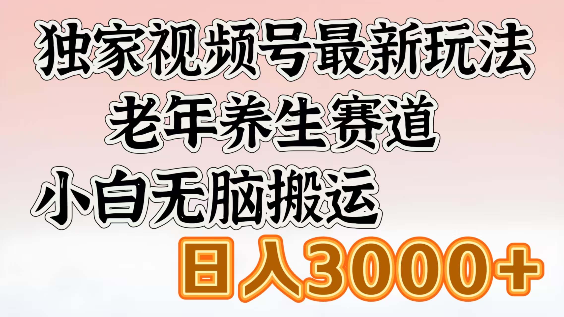 独家视频号最新玩法，老年养生赛道，小白无脑搬运，日入3000+时点搞钱-网创项目资源站-副业项目-创业项目-搞钱项目时点搞钱