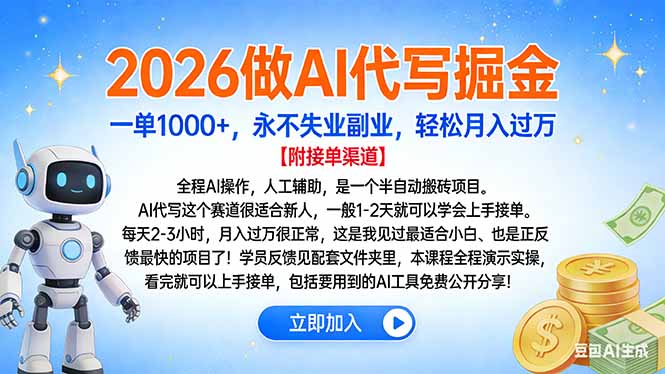 2026做AI代写掘金，一单1000+，永不失业副业，轻松月入过万时点搞钱-网创项目资源站-副业项目-创业项目-搞钱项目时点搞钱