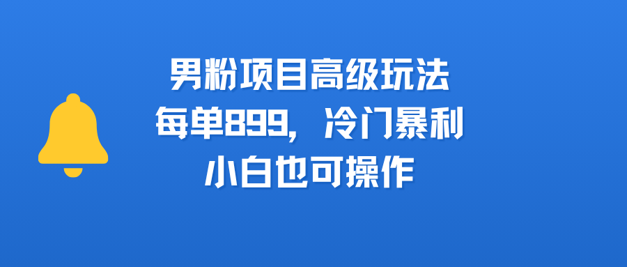 男粉项目高级玩法，每单899，冷门暴利，小白也可操作时点搞钱-网创项目资源站-副业项目-创业项目-搞钱项目时点搞钱