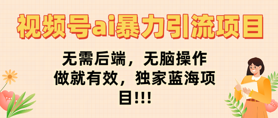 视频号ai暴力引流项目，无需后端，无脑操作，做就有效，独家蓝海项目!!!时点搞钱-网创项目资源站-副业项目-创业项目-搞钱项目时点搞钱