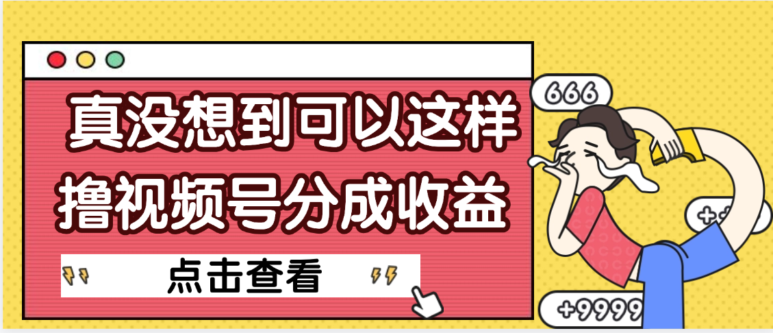【天呐】真是没想到，视频号收益居然这么好赚时点搞钱-网创项目资源站-副业项目-创业项目-搞钱项目时点搞钱