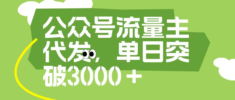公众号流量主代发玩法，单日收益突破3000+时点搞钱-网创项目资源站-副业项目-创业项目-搞钱项目时点搞钱