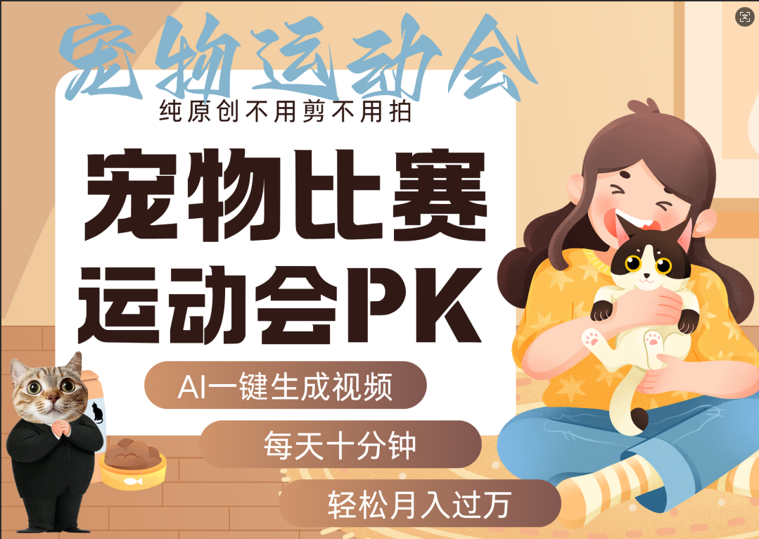 AI萌宠运动员跳水 射击  篮球  足球比赛   每天十分钟 附详细提示词文案库  代替做素材 卖提示词 卖虚拟资料  卖宠物产品 做宠物私人定制产品  带徒弟 带陪跑 卖课  创作者分成 月入5W+时点搞钱-网创项目资源站-副业项目-创业项目-搞钱项目时点搞钱