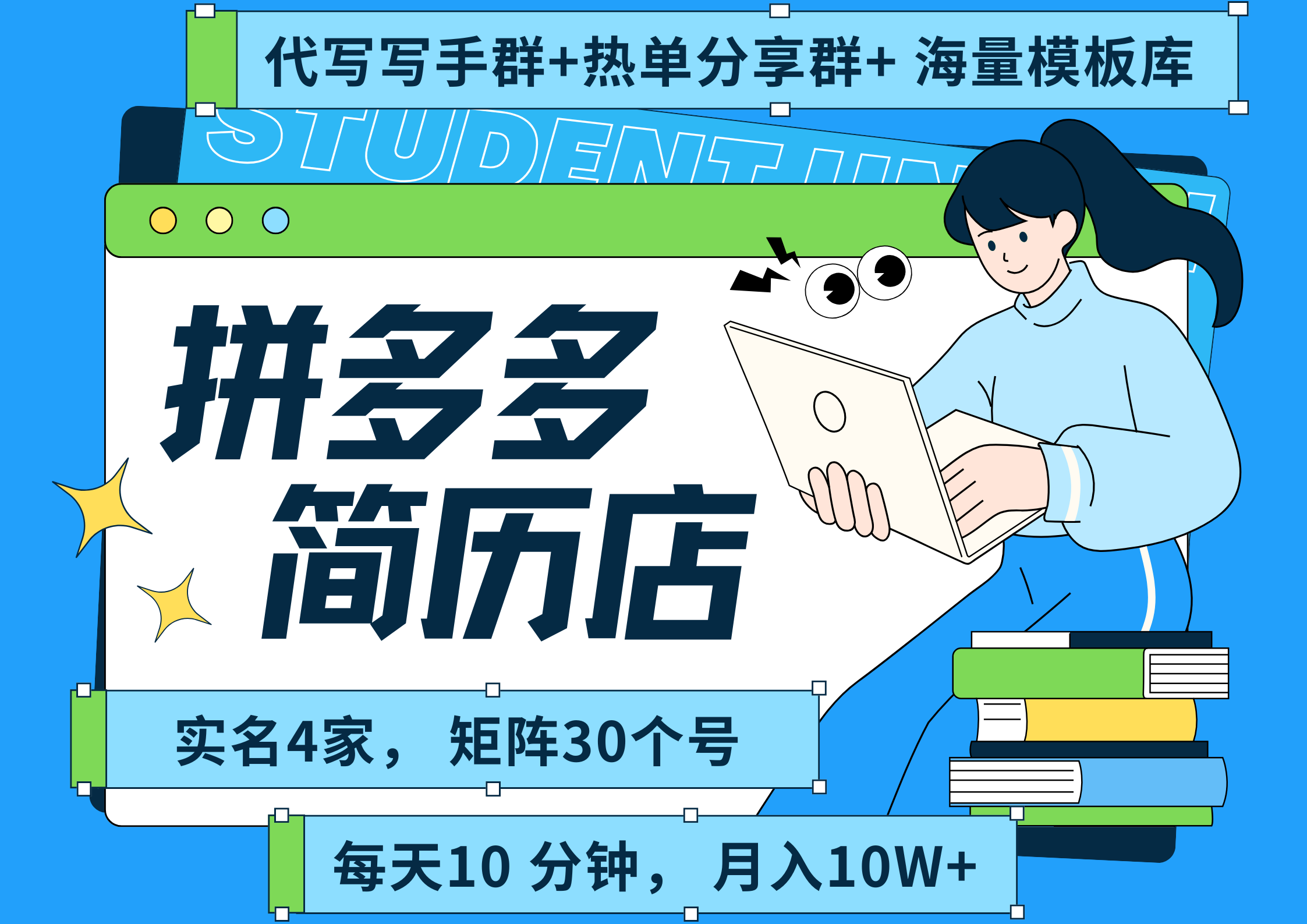 拼多多 虚拟资料 简历 海报代写 全SOP流程 毫无保留分享（含后端资料以及代写渠道）每天十分钟 每人实名四个店  矩阵30个账号  轻轻松松 月入10W时点搞钱-网创项目资源站-副业项目-创业项目-搞钱项目时点搞钱