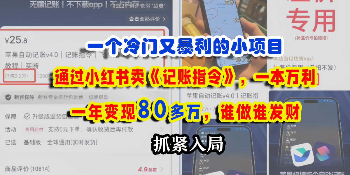 一个冷门又暴利的小项目,通过小红书卖《记账指令》,一本万利,一年变现80多万,谁做谁发财时点搞钱-网创项目资源站-副业项目-创业项目-搞钱项目时点搞钱