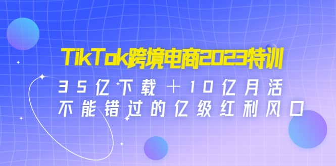TikTok跨境电商2023特训：35亿下载＋10亿月活，不能错过的亿级红利风口时点搞钱-网创项目资源站-副业项目-创业项目-搞钱项目时点搞钱