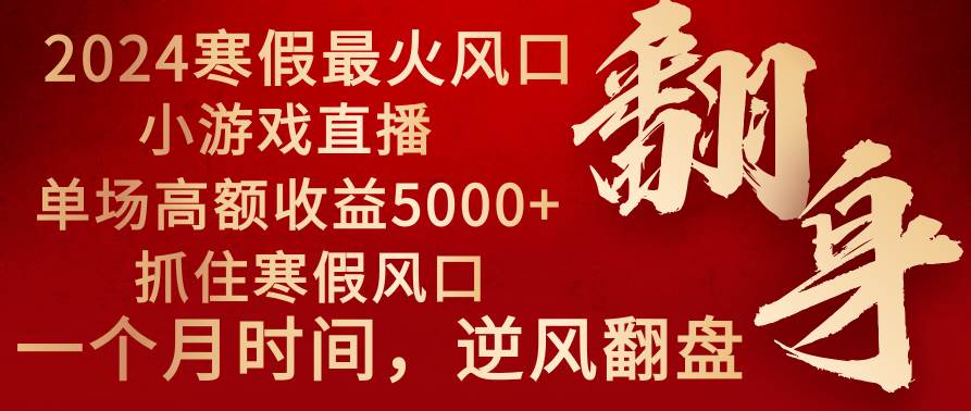 2024年最火寒假风口项目 小游戏直播 单场收益5000+抓住风口 一个月直接提车时点搞钱-网创项目资源站-副业项目-创业项目-搞钱项目时点搞钱
