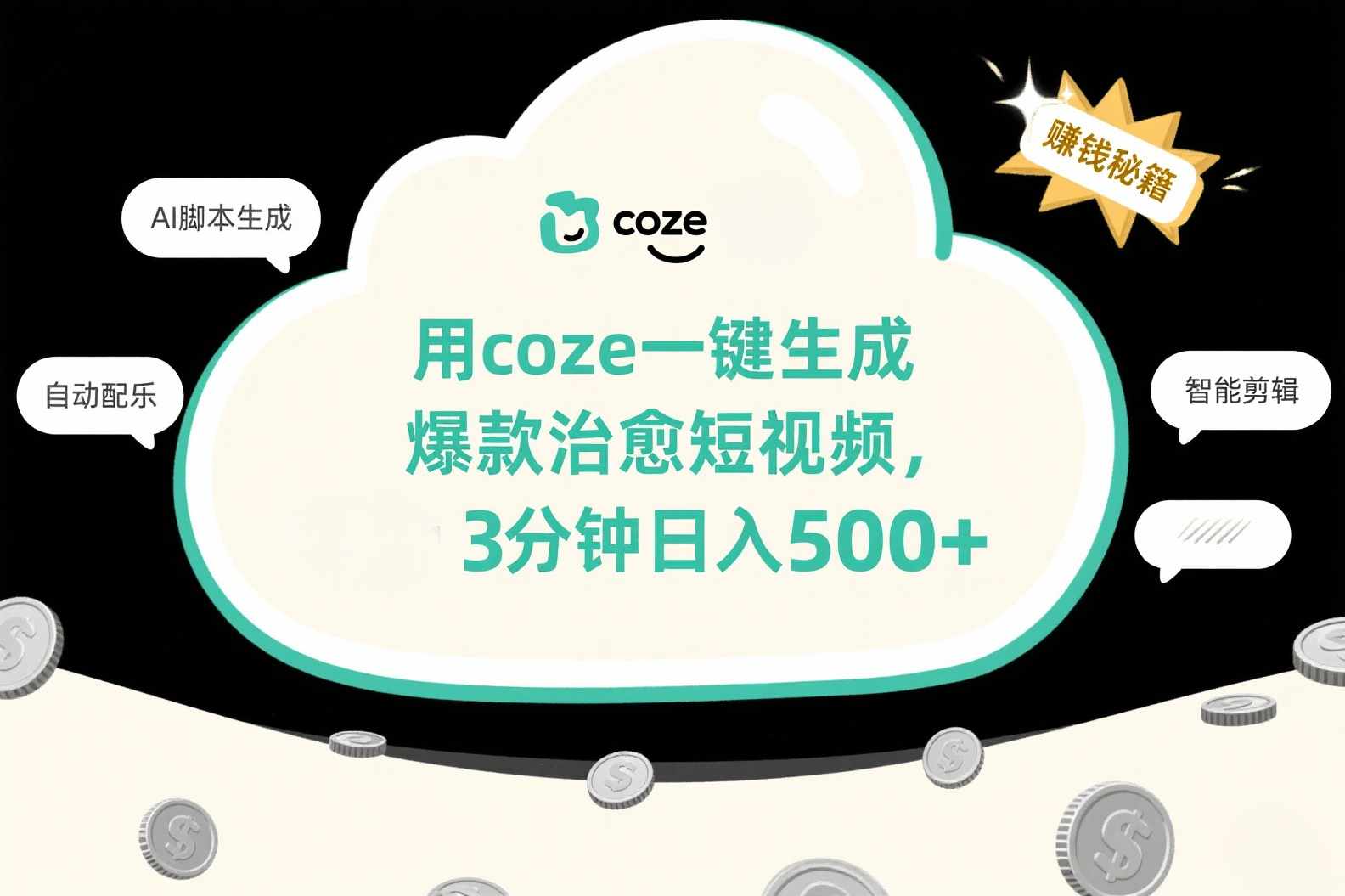 用coze一键生成爆款治愈短视频,3分钟日入500+时点搞钱-网创项目资源站-副业项目-创业项目-搞钱项目时点搞钱