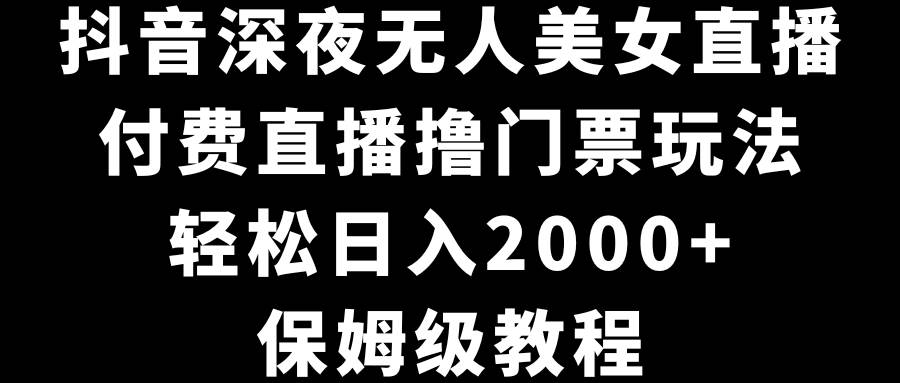 抖音深夜无人美女直播，付费直播撸门票玩法，轻松日入2000+，保姆级教程时点搞钱-网创项目资源站-副业项目-创业项目-搞钱项目时点搞钱