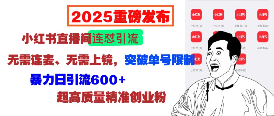 2025重磅发布：小红书直播间连怼引流，无需连麦、无需上镜，突破单号限制，暴力日引流600+超高质量精准创业粉时点搞钱-网创项目资源站-副业项目-创业项目-搞钱项目时点搞钱