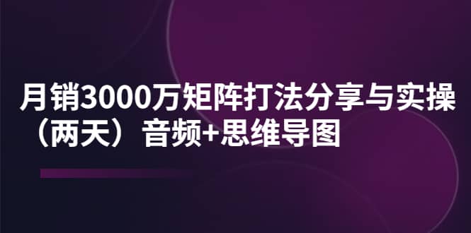 某线下培训:月销3000万矩阵打法分享与实操(两天)音频+思维导图时点搞钱-网创项目资源站-副业项目-创业项目-搞钱项目时点搞钱
