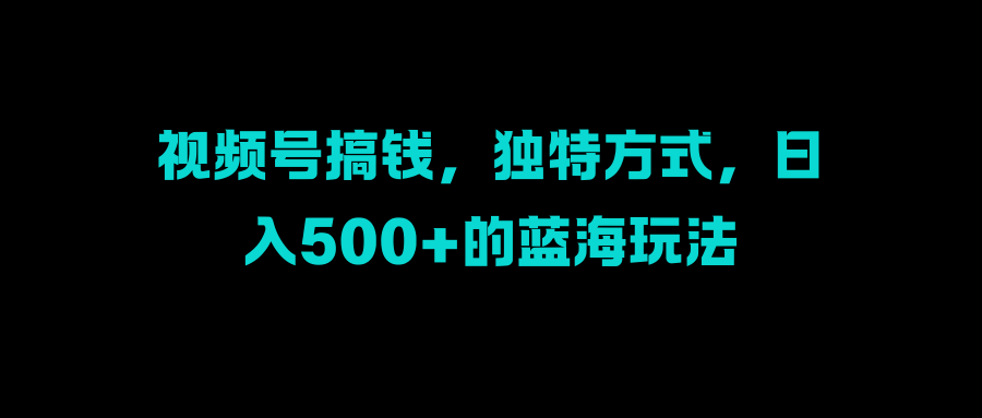 视频号搞钱，独特方式，日入500+的蓝海玩法时点搞钱-网创项目资源站-副业项目-创业项目-搞钱项目时点搞钱