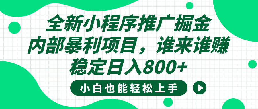 全新小程序推广掘金，内部暴利项目，小白轻松上手，稳定日入800+时点搞钱-网创项目资源站-副业项目-创业项目-搞钱项目时点搞钱