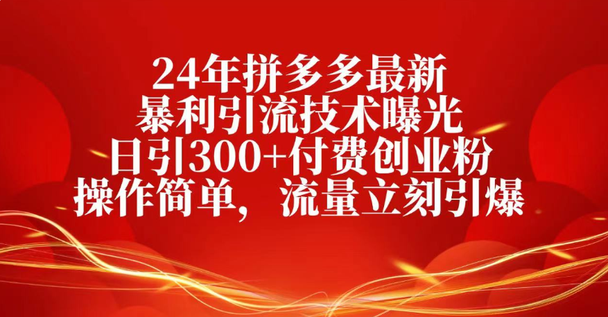 25年拼多多最新暴利引流技术曝光、日引300+付费创业粉操作简单，流量立刻引爆时点搞钱-网创项目资源站-副业项目-创业项目-搞钱项目时点搞钱