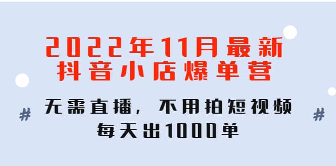 2022年11月最新抖音小店爆单训练营：无需直播，不用拍短视频，每天出1000单时点搞钱-网创项目资源站-副业项目-创业项目-搞钱项目时点搞钱