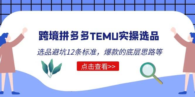 跨境拼多多TEMU实操选品运营方法，选品避坑12条标准，爆款的底层思路等时点搞钱-网创项目资源站-副业项目-创业项目-搞钱项目时点搞钱