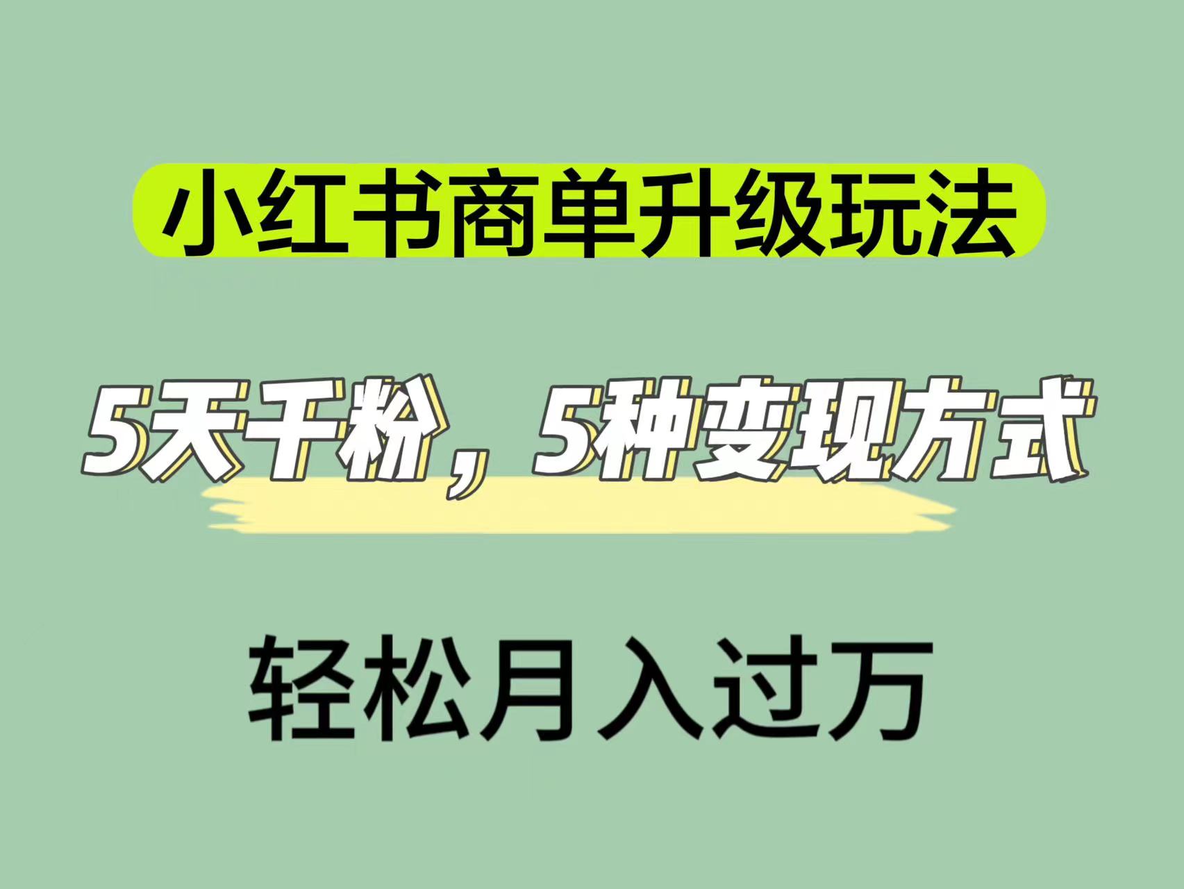 小红书商单升级玩法，5天千粉，5种变现渠道，轻松月入1万+时点搞钱-网创项目资源站-副业项目-创业项目-搞钱项目时点搞钱
