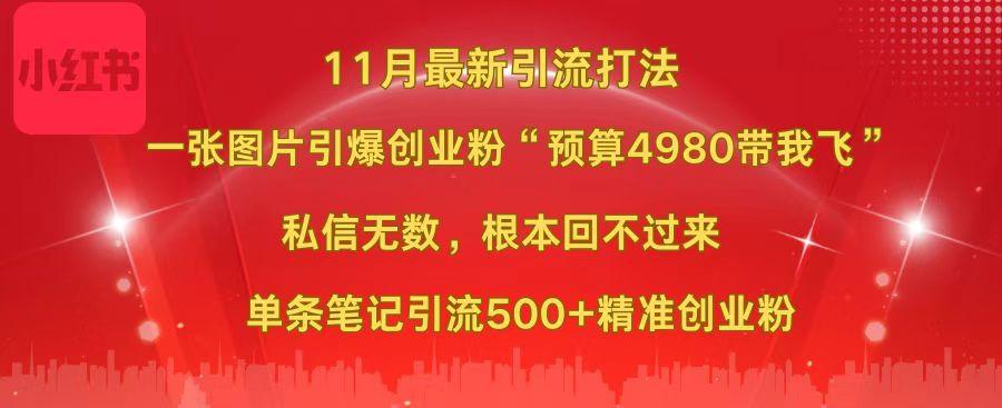 小红书11月最新图片打法,一张图片引爆创业粉“预算4980带我飞”,私信无数,根本回不过来,单条笔记引流500+精准创业粉时点搞钱-网创项目资源站-副业项目-创业项目-搞钱项目时点搞钱
