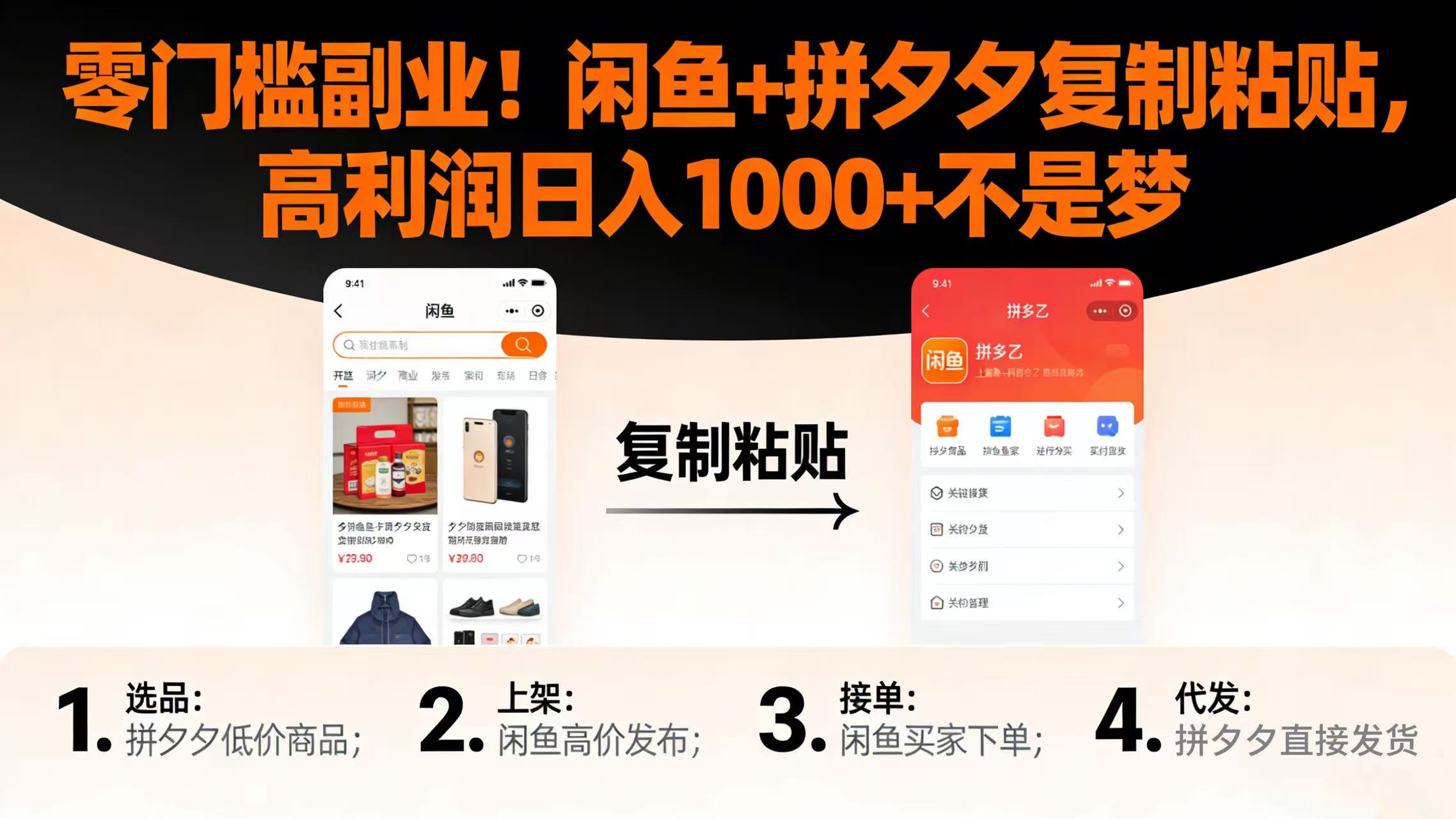 零门槛副业！闲鱼 + 拼夕夕复制粘贴，高利润日入 1000 + 不是梦时点搞钱-网创项目资源站-副业项目-创业项目-搞钱项目时点搞钱