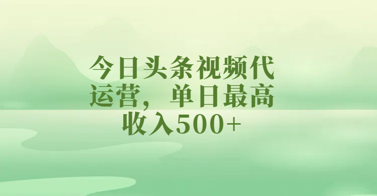 今日头条视频代运营，单日最高收入500+时点搞钱-网创项目资源站-副业项目-创业项目-搞钱项目时点搞钱