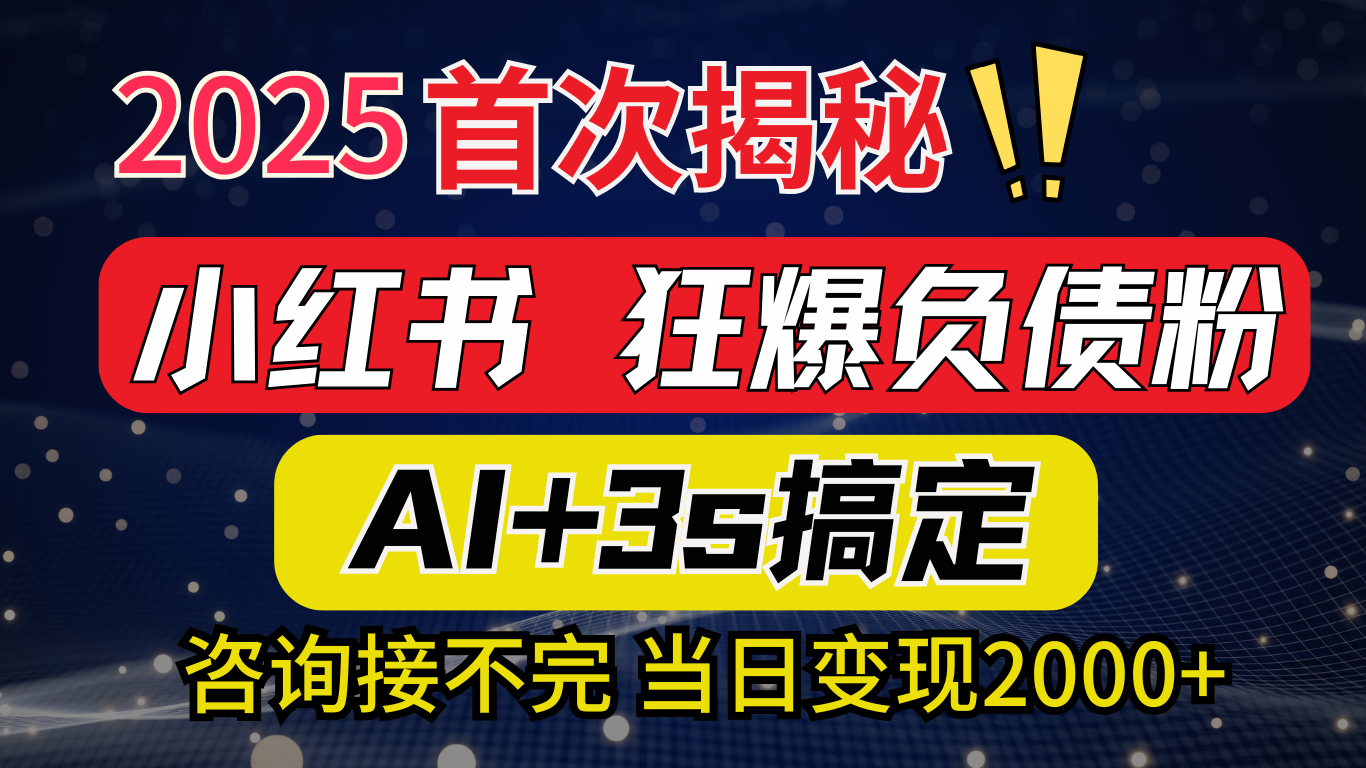 2025引流天花板：最新小红书狂暴负债粉思路，咨询接不断，当日入2000+时点搞钱-网创项目资源站-副业项目-创业项目-搞钱项目时点搞钱