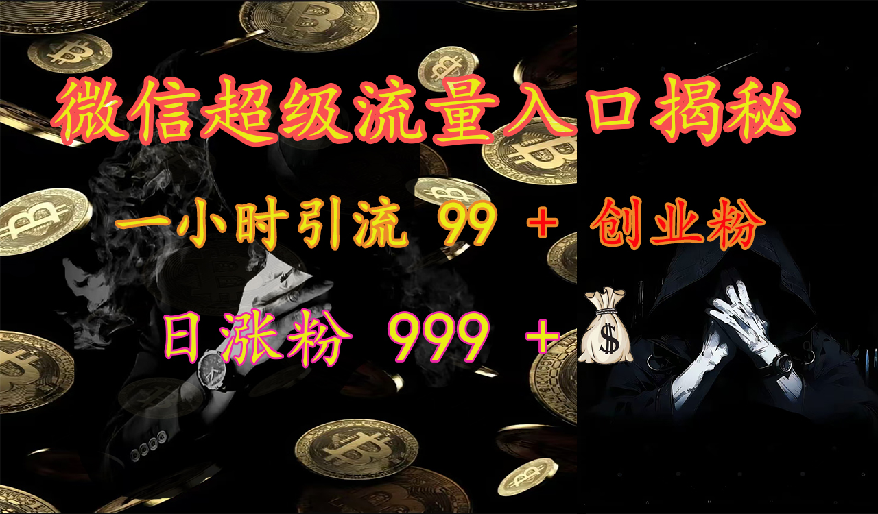 微信超级流量入口揭秘：一小时引流 99 + 创业粉，日涨粉 999 +【揭秘】时点搞钱-网创项目资源站-副业项目-创业项目-搞钱项目时点搞钱