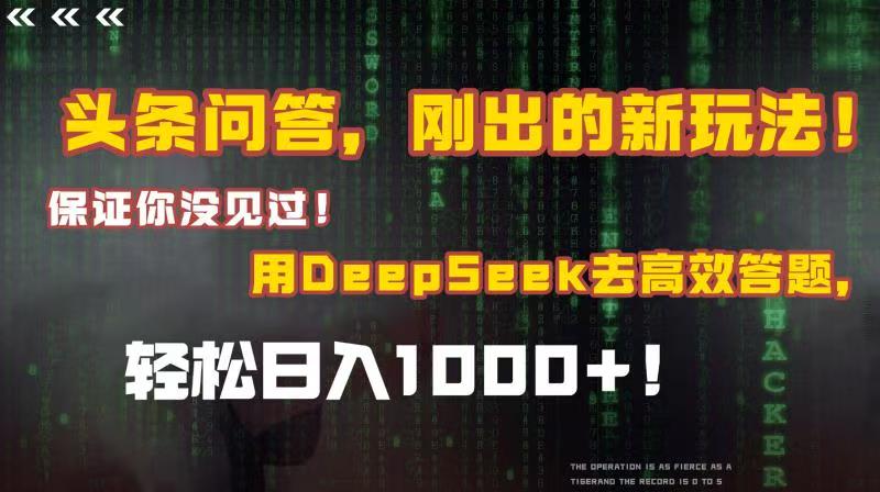 头条问答，刚出的新玩法！保证你没见过！结合Deepseek高效答题，轻松日入1000+时点搞钱-网创项目资源站-副业项目-创业项目-搞钱项目时点搞钱