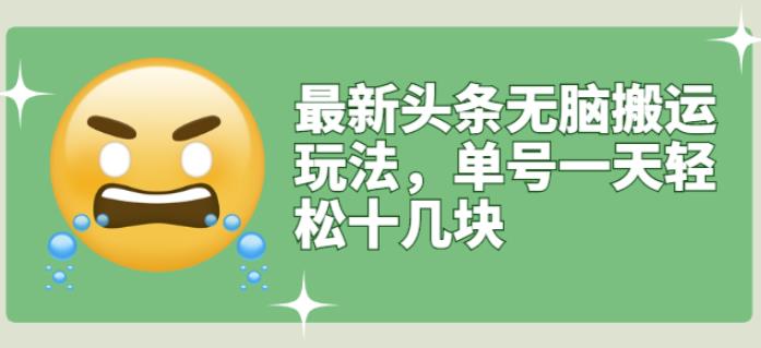 最新头条无脑搬运玩法，单号一天轻松十几块【视频教程+搬运软件】时点搞钱-网创项目资源站-副业项目-创业项目-搞钱项目时点搞钱