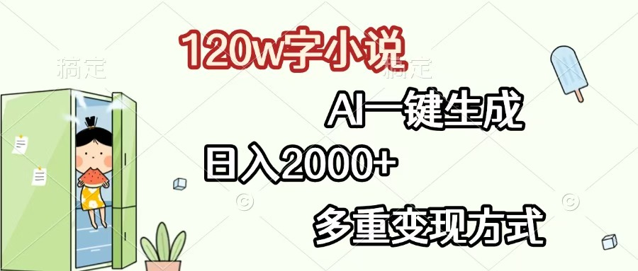 120w字小说，AI一键生成，日入2000+，多重变现方式时点搞钱-网创项目资源站-副业项目-创业项目-搞钱项目时点搞钱