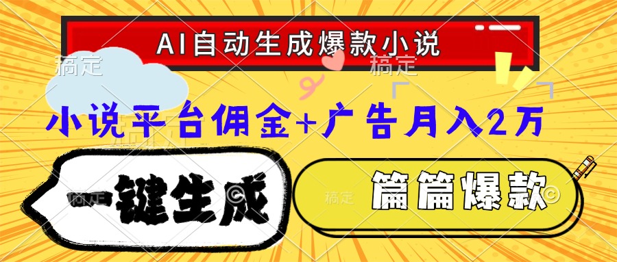 Ai自动生成网文爆款小说，一件生成小说大纲、故事情节，每篇都是爆款，小说平台佣金加广告月入2万时点搞钱-网创项目资源站-副业项目-创业项目-搞钱项目时点搞钱