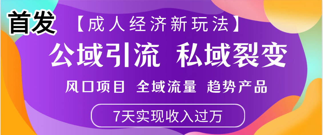 首发：【成人经济新玩法】市面独家玩法，风口项目、全域流量、趋势产品，7天实现月入过万时点搞钱-网创项目资源站-副业项目-创业项目-搞钱项目时点搞钱