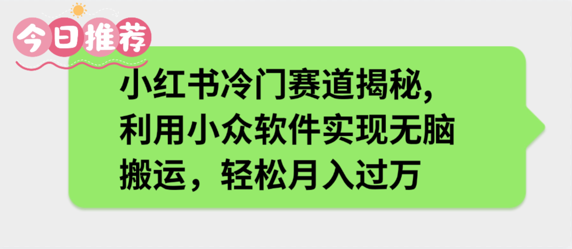 小红书冷门赛道揭秘,利用小众软件实现无脑搬运，轻松月入过万时点搞钱-网创项目资源站-副业项目-创业项目-搞钱项目时点搞钱