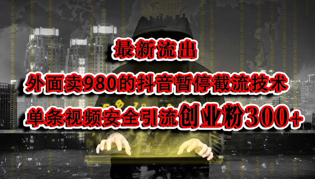 最新流出:外面卖980的抖音暂停截流技术单条视频安全引流创业粉300+时点搞钱-网创项目资源站-副业项目-创业项目-搞钱项目时点搞钱