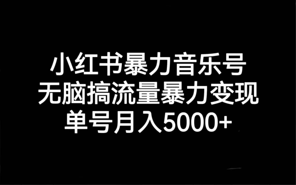 小红书暴力音乐号，无脑搞流量暴力变现，单号月入5000+时点搞钱-网创项目资源站-副业项目-创业项目-搞钱项目时点搞钱