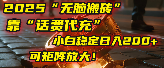 无脑搬砖项目:靠“话费代充”,小白稳定日入200+,可矩阵放大!时点搞钱-网创项目资源站-副业项目-创业项目-搞钱项目时点搞钱