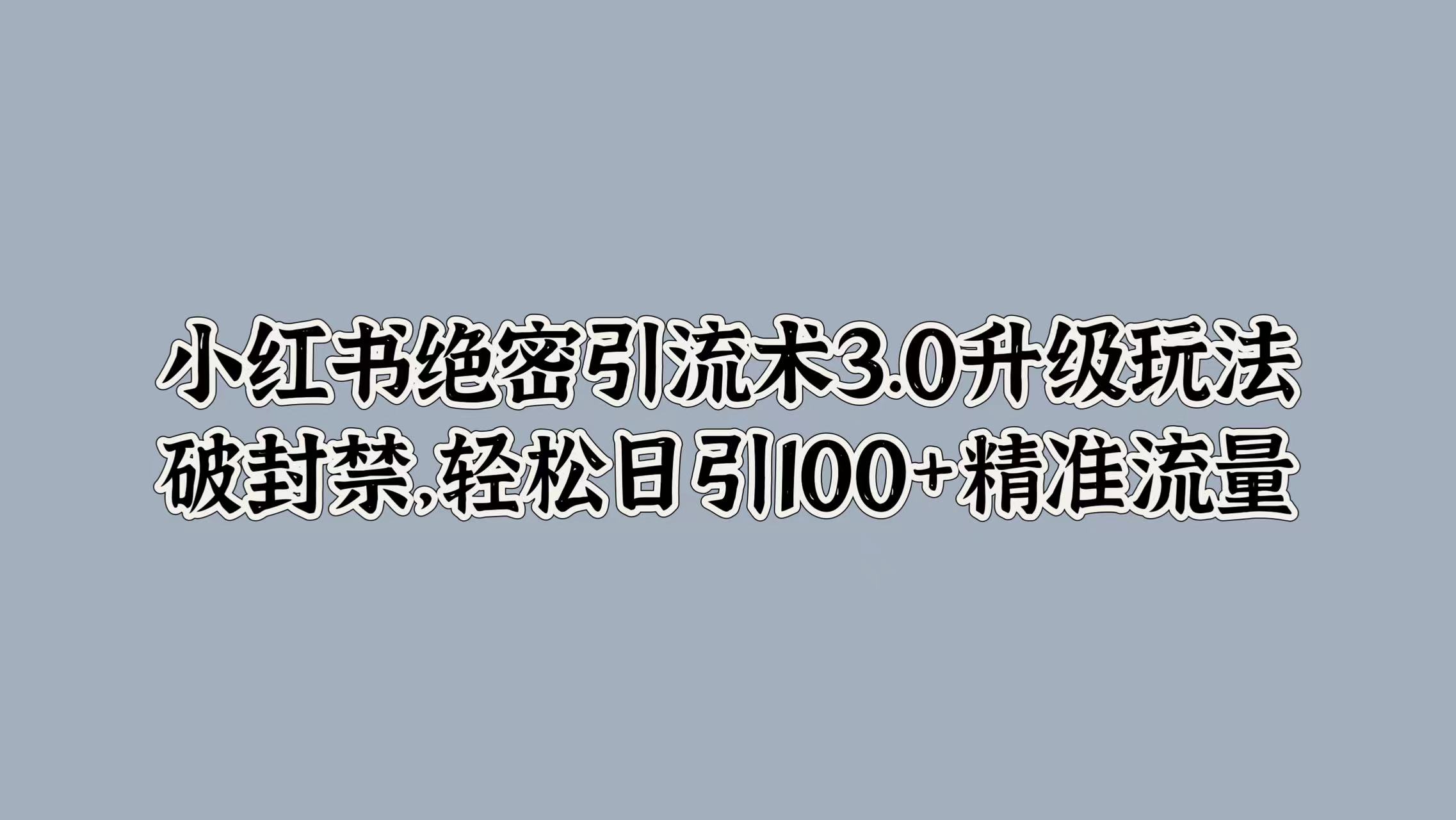 小红书绝密引流术3.0升级玩法，破封禁，轻松日引100+精准流量时点搞钱-网创项目资源站-副业项目-创业项目-搞钱项目时点搞钱