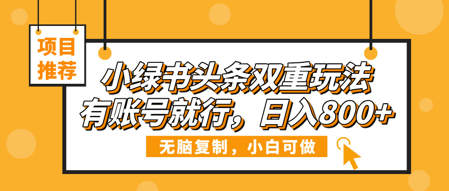 小绿书头条双重玩法，有账号就行，日入800+时点搞钱-网创项目资源站-副业项目-创业项目-搞钱项目时点搞钱