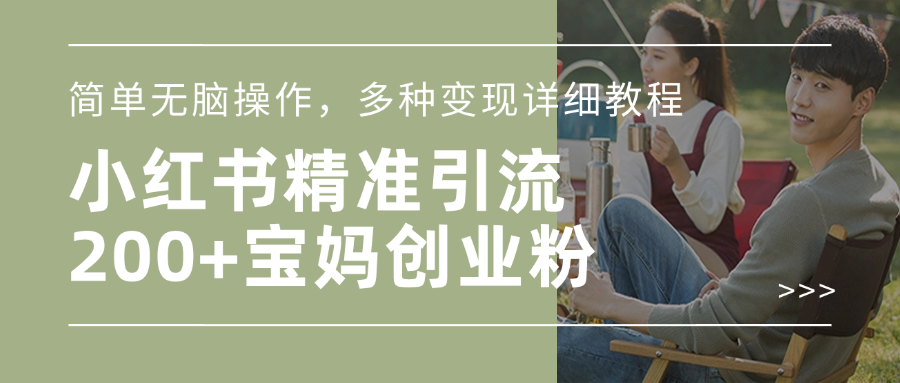 小红书精准日引200+宝妈创业粉，简单无脑操作，多种变现详细教程时点搞钱-网创项目资源站-副业项目-创业项目-搞钱项目时点搞钱