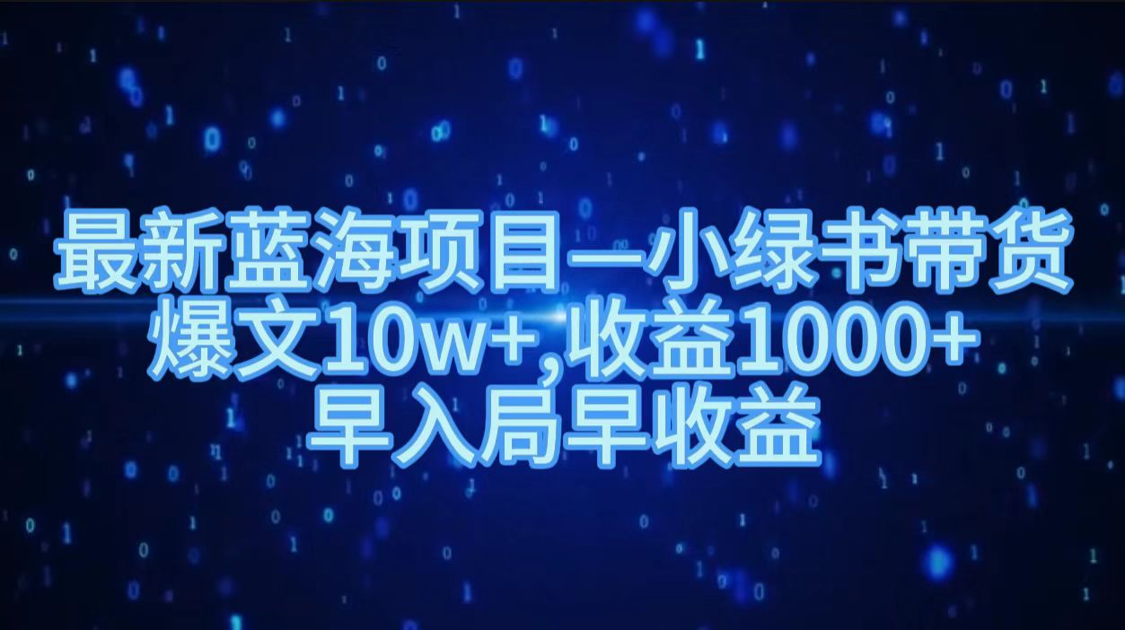 最新蓝海项目小绿书带货，爆文10w＋，收益1000＋，早入局早获益！！时点搞钱-网创项目资源站-副业项目-创业项目-搞钱项目时点搞钱